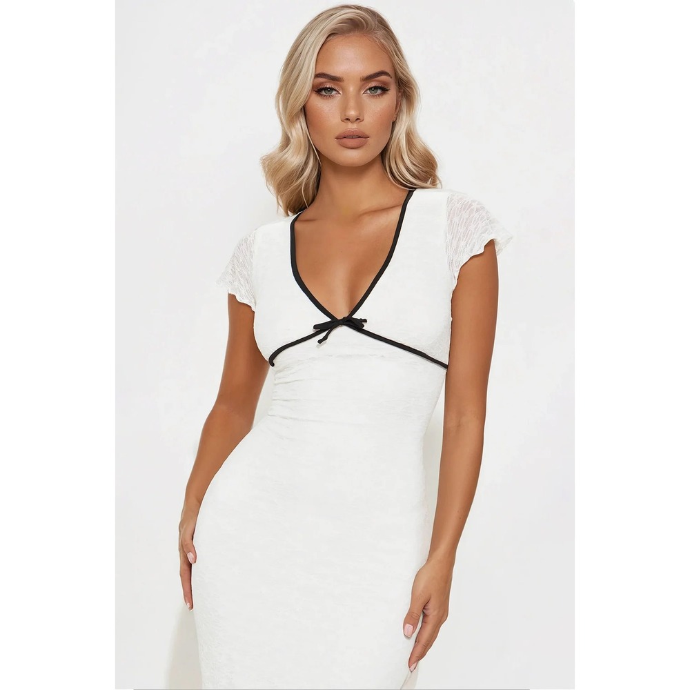 NWT KIRIOUS LOS ANGELES White Lace Cap‎ Sleeve feminine Mini Dress Size M